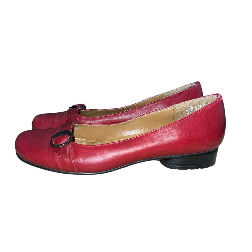 Croft & Barrow Camie Flats Womens 6.5 M Red Leather Buckle Low Block Heel